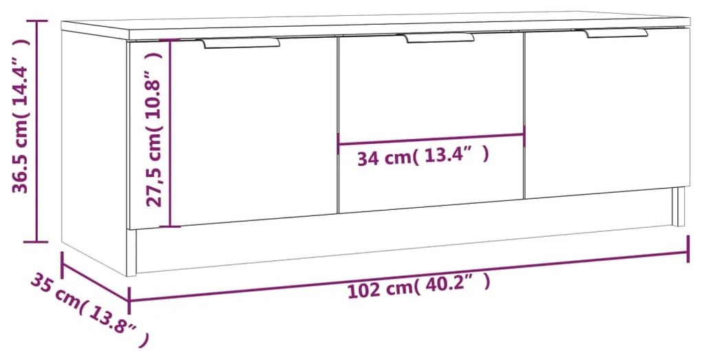 Móvel p/ TV 102x35x36,5 cm madeira processada cinzento sonoma