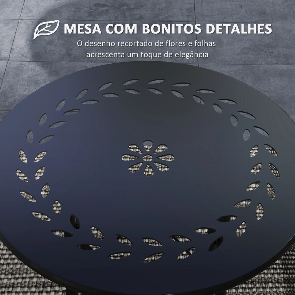 Mesa de Jardim Redonda Mesa de Varanda Ø40x50 cm com Pés Ajustáveis e Estrutura em Forma de X para Exterior e Interior Preto