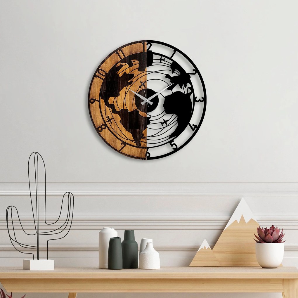 Relógio de Parede Decorativo Mas-041 – Nogueira e Preto – 56 x 3 x 56