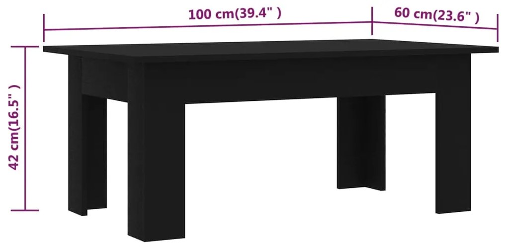 Mesa de centro 100x60x42 cm contraplacado preto