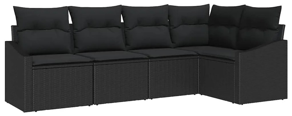 Conjunto de Sofá de Jardim de 5 Peças com Almofadas Pretas em Rattan S