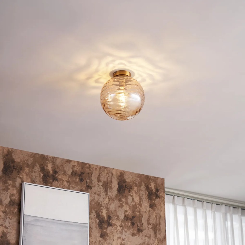 Candeeiro de Teto Design Latão com Vidro Âmbar Desbotado - Pillon