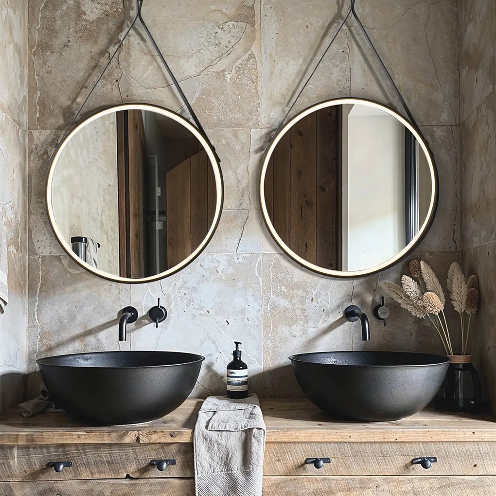 Espelho de casa de banho moderno preto com LED e dimmer tátil - Pien