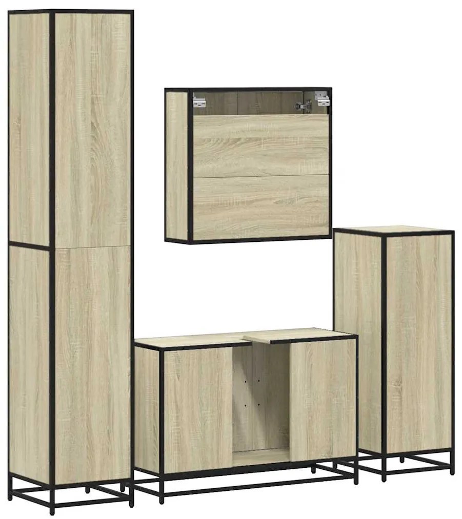 4 pcs conj. móveis casa banho derivados madeira carvalho sonoma