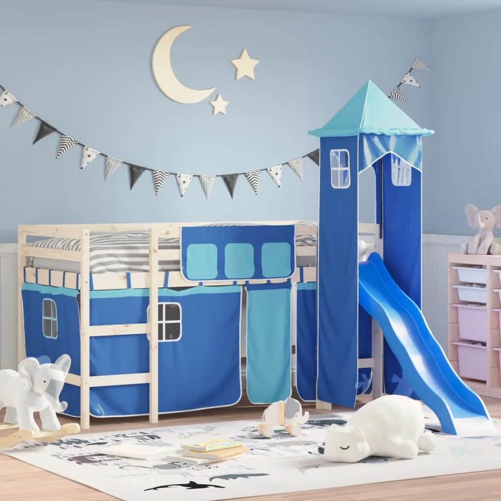 Cortinas para cama elevada com torre poliéster azul