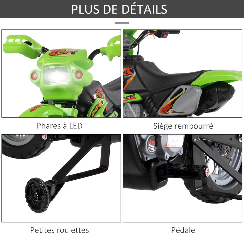 Moto elétrica para crianças, moto de cross para crianças com bateria de 6 V, faróis, músicas e rodas de apoio, dos 3 aos 6 anos, capacidade de carga d