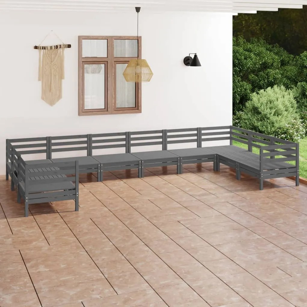 vidaXL 10 pcs conjunto lounge de jardim pinho maciço cinza