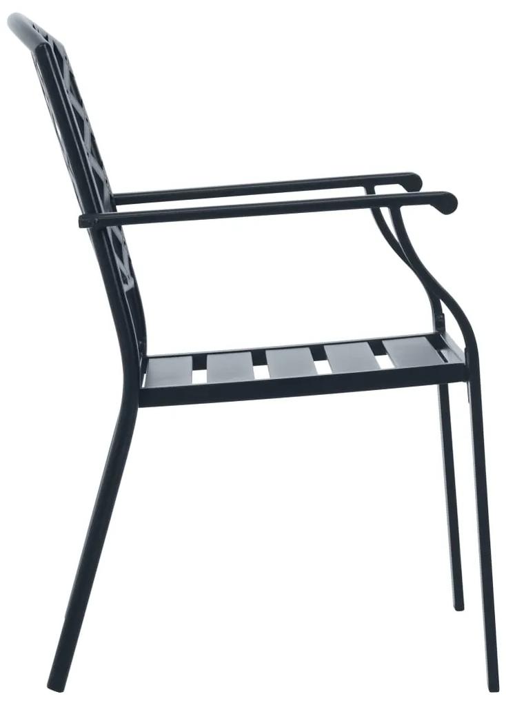 Cadeiras de exterior empilháveis 2 pcs aço preto