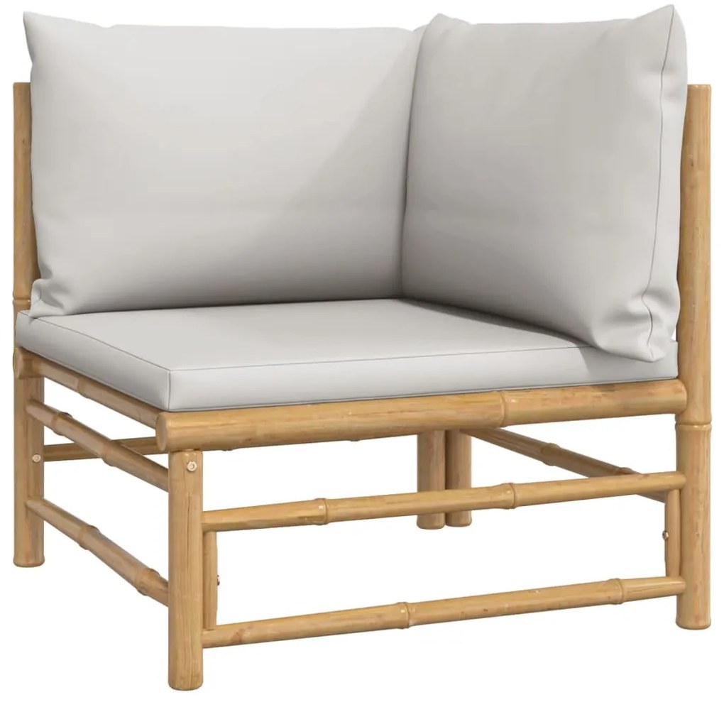 4 pcs conj. lounge de jardim bambu c/ almofadões cinzento-claro