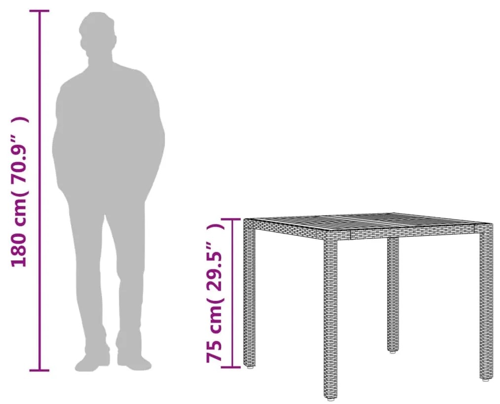 Mesa de jardim com tampo de madeira de acácia vime PE cinzento