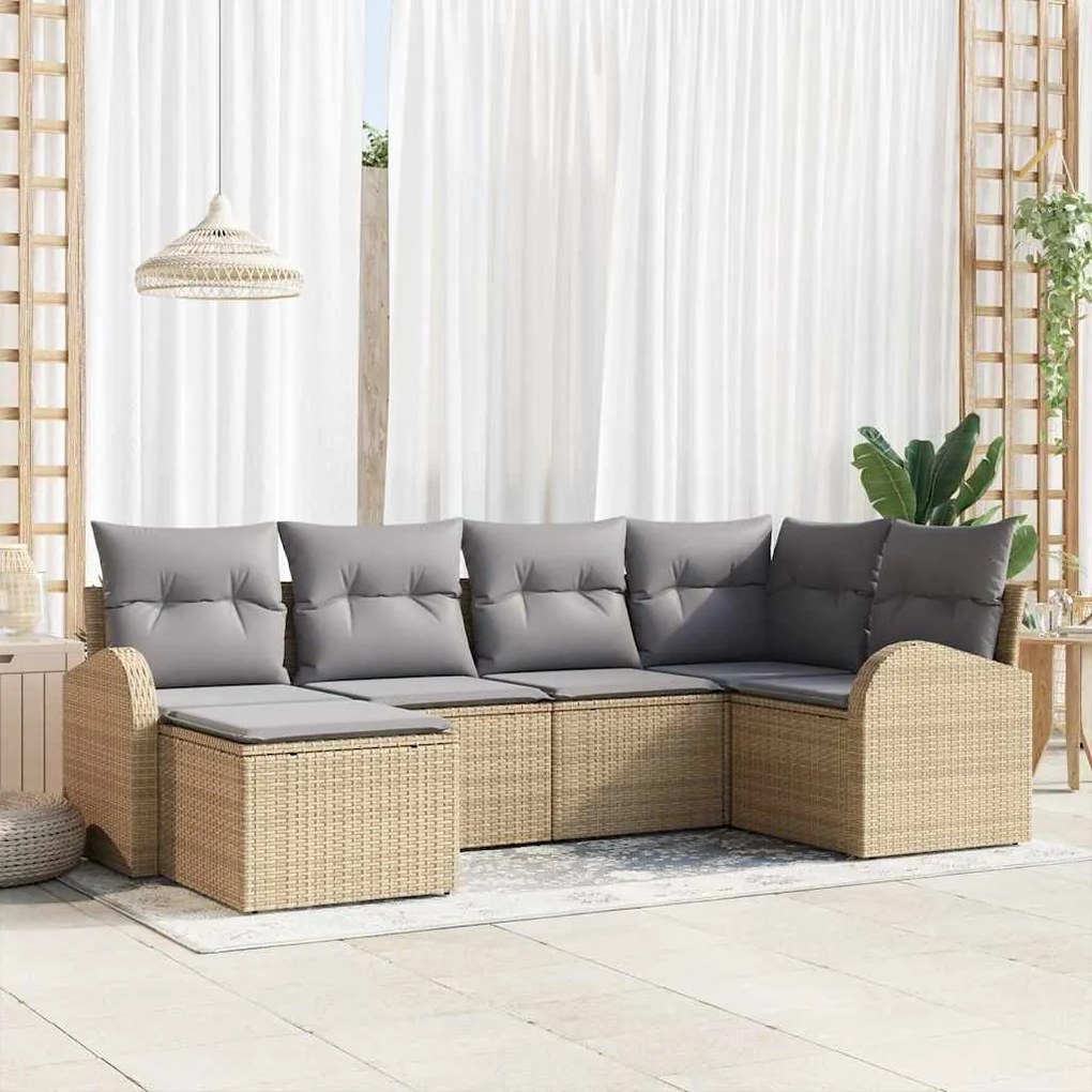 vidaXL Conjunto de Sofá de Jardim 6 pcs Bege Rattan Sintético