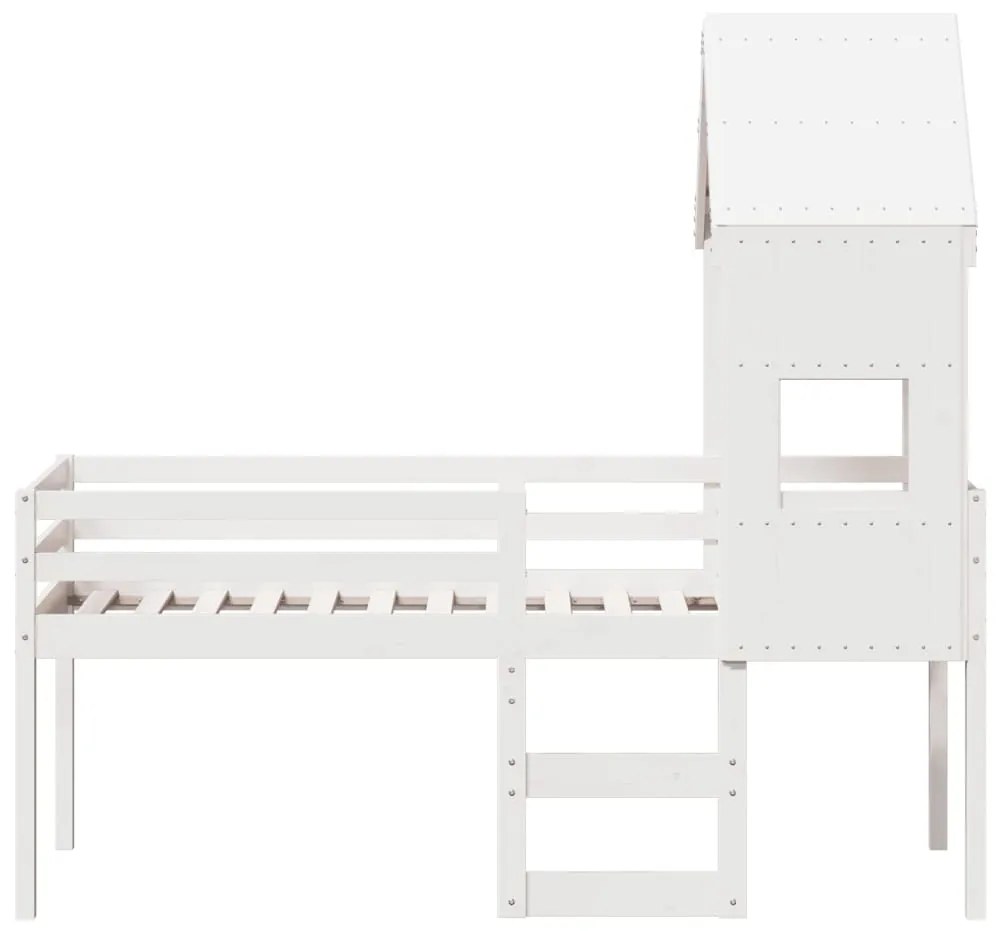 Cama alta com telhado 75x190 cm pinho maciço branco