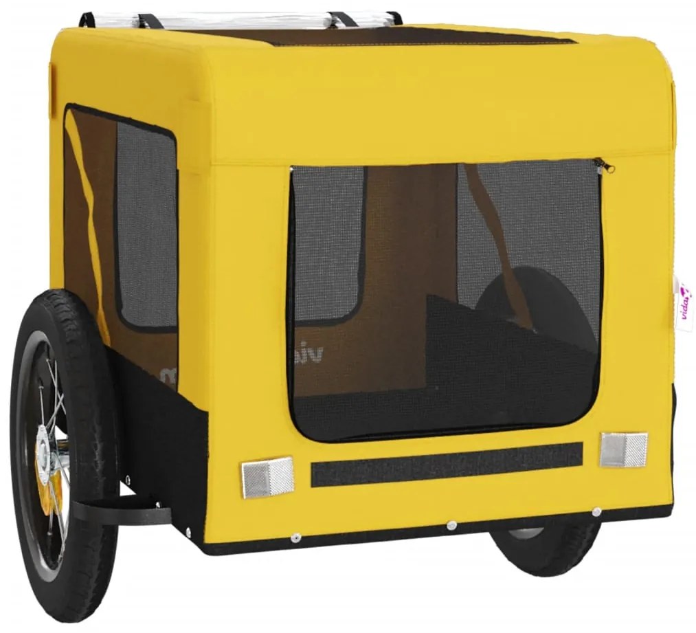 Reboque bicicleta p/ animais tecido oxford/ferro amarelo/preto