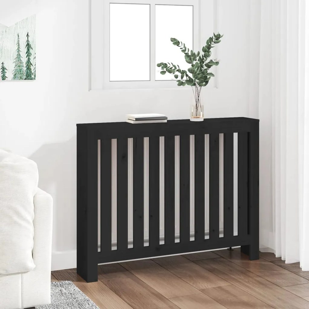 822575 vidaXL Cobertura de radiador 108,5x19x84 cm pinho maciço preto