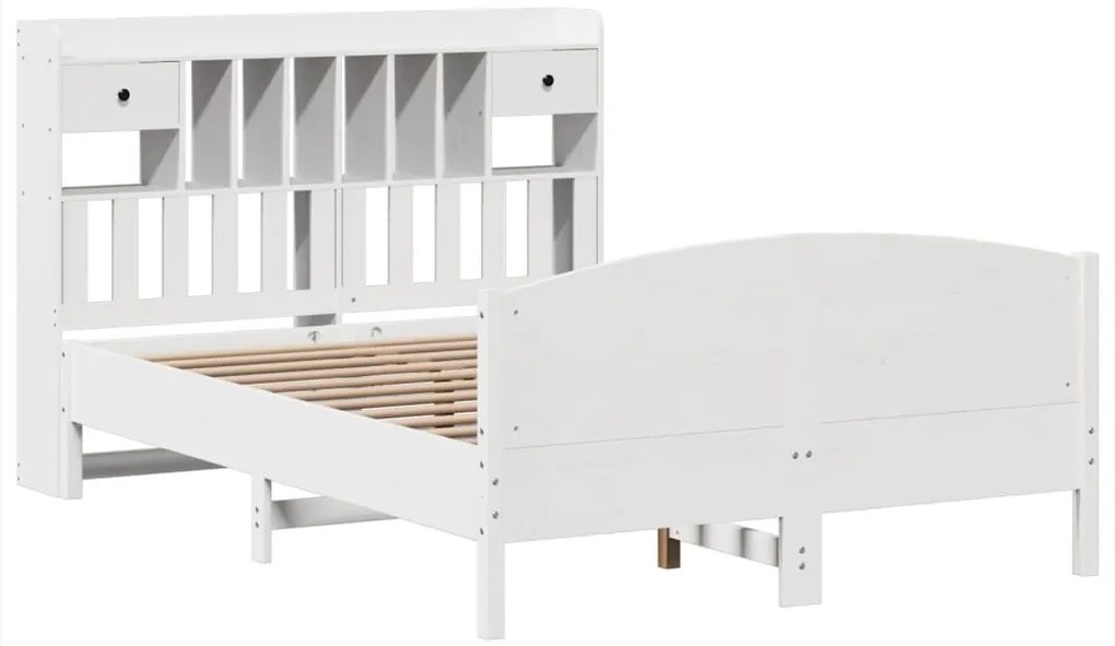 Cama com estante sem colchão 140x200 cm pinho maciço branco
