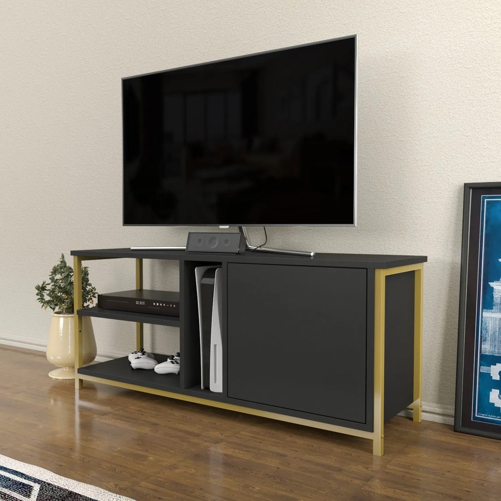 Móvel TV Neola – Dourado e Antracite – 120x35,3x50,8 cm