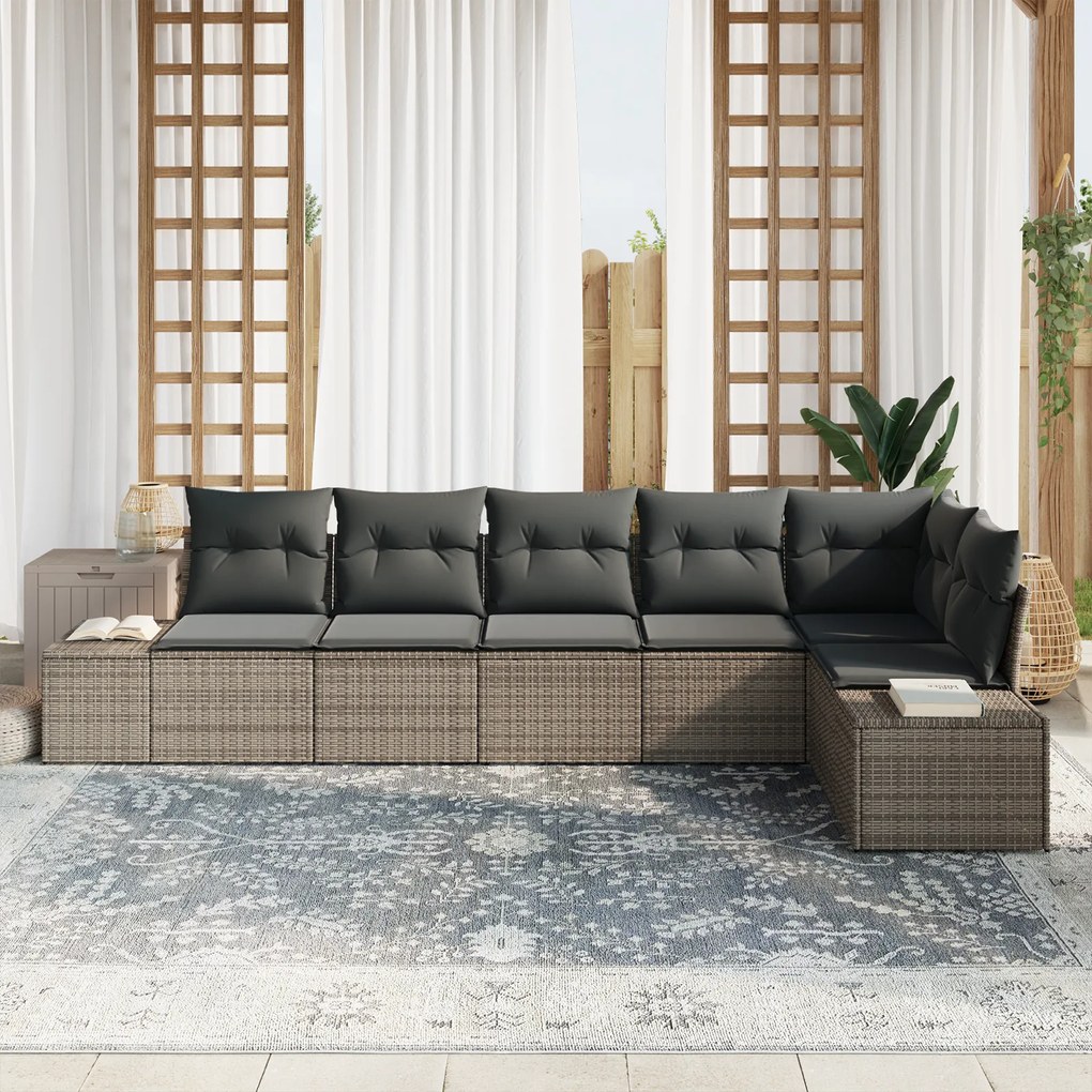 Conjunto de Sofá de Jardim de 6 peças com Almofadas Cinza Vime PE