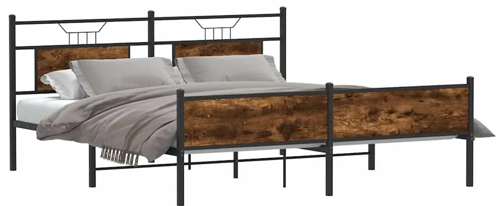 Estrutura de cama sem colchão 160x200 cm metal carvalho fumado