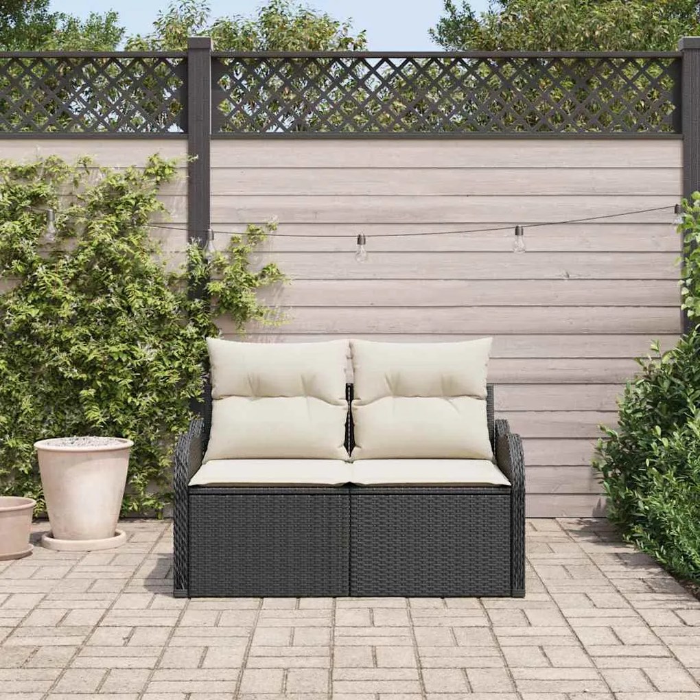 Sofá de Jardim para 2 Pessoas com Almofadas Preto Rotan Sintético