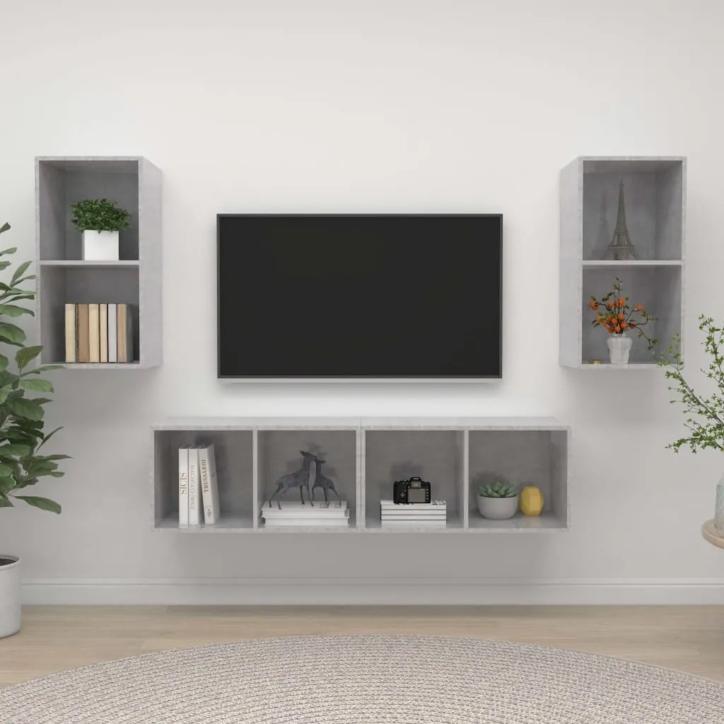 Armários de parede para TV 4pcs derivados madeira cinza cimento