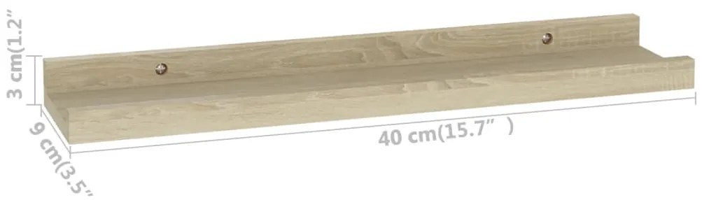 Prateleiras de parede 2 pcs 40x9x3 cm carvalho sonoma