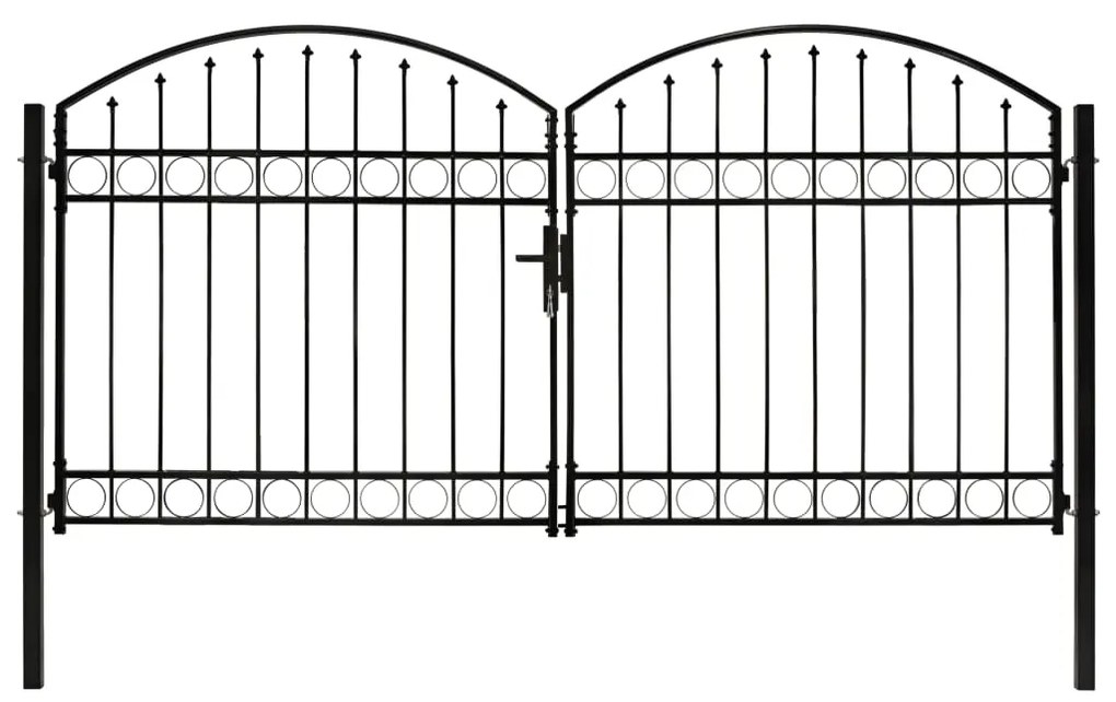 vidaXL Portão p/ cerca porta dupla e topo arqueado 300x150cm aço preto