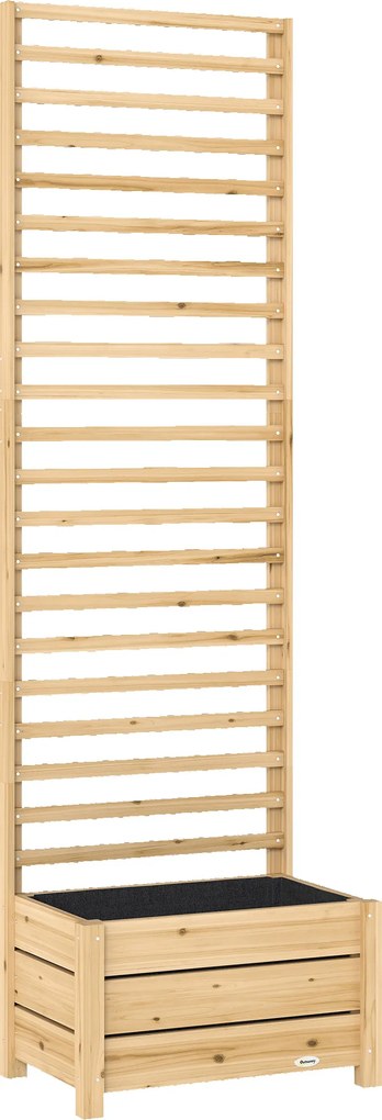 Outsunny Canteiro elevado com treliça em madeira – jardineira elevada com treliça, orifício de drenagem e forro de tecido 60 x 39 x 200 cm Madeira natural | Aosom Portugal