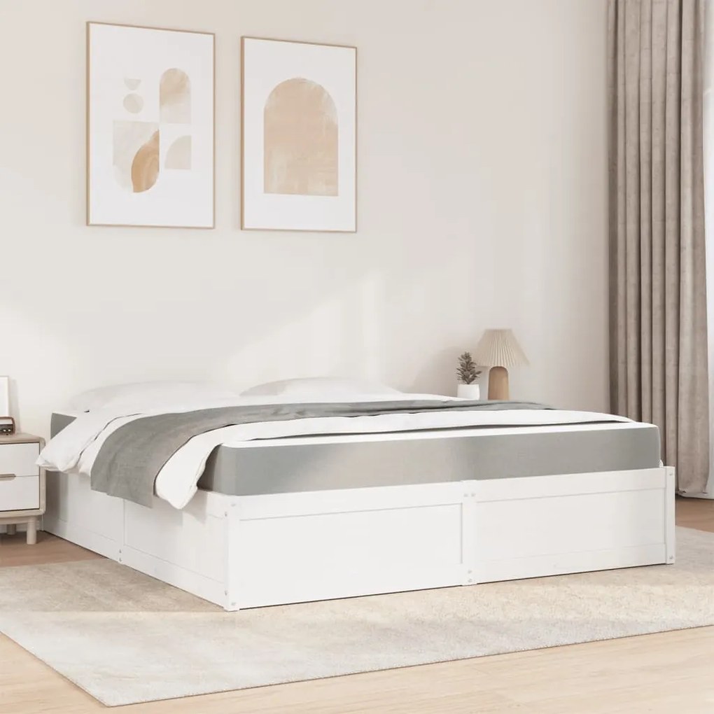 Cama com colchão 180x200 cm pinho maciço branco