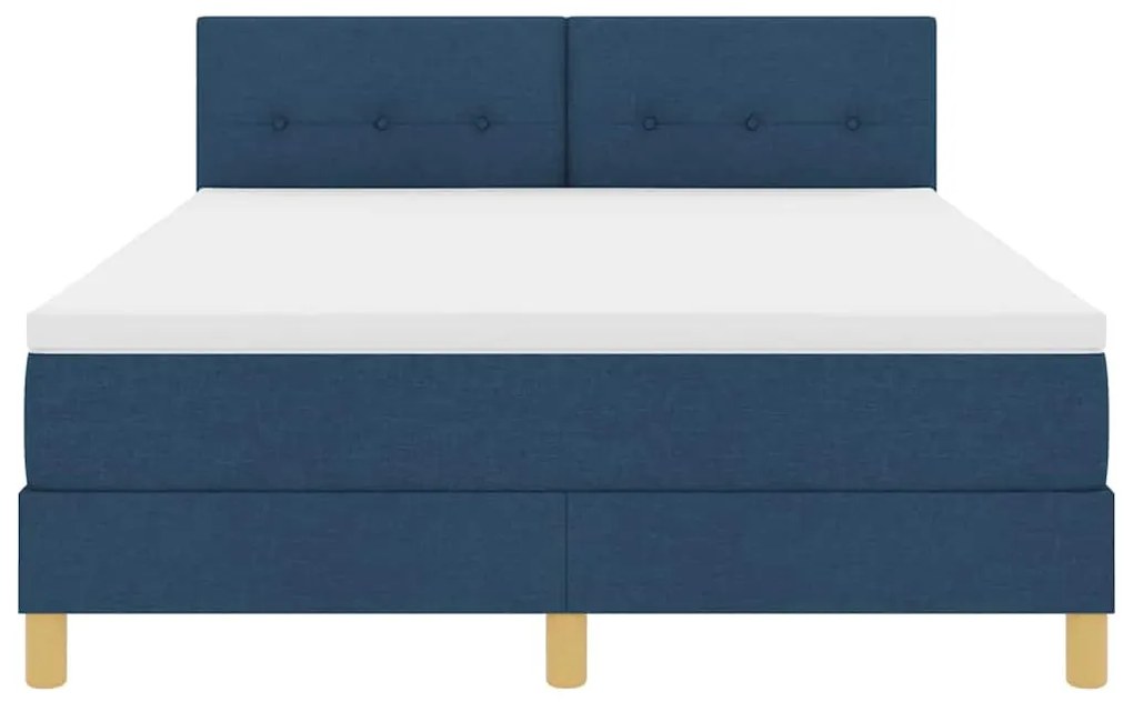 Cama Box Spring com Colchão &amp; LED Azul 140x200 cm Tecido