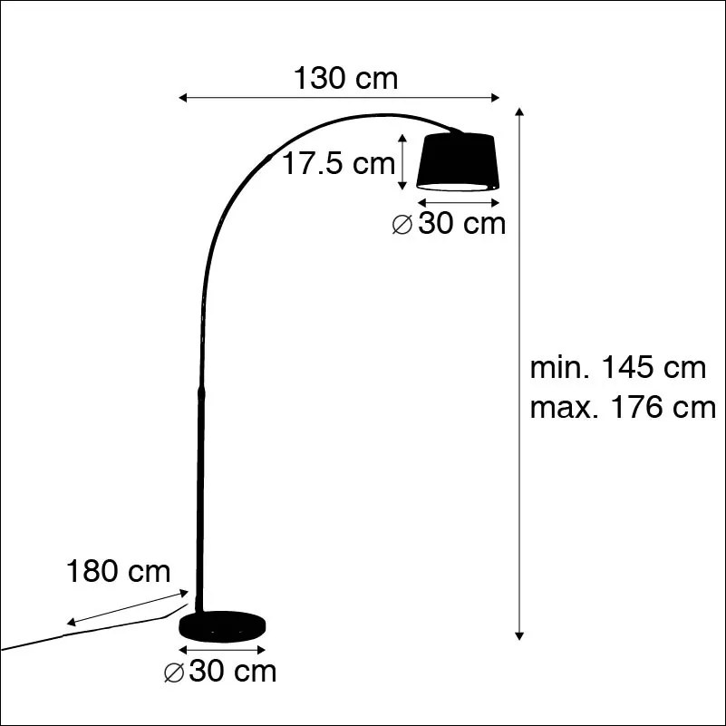 Candeeiro de arco moderno em aço com abajur em tecido branco - Arc Basic Moderno