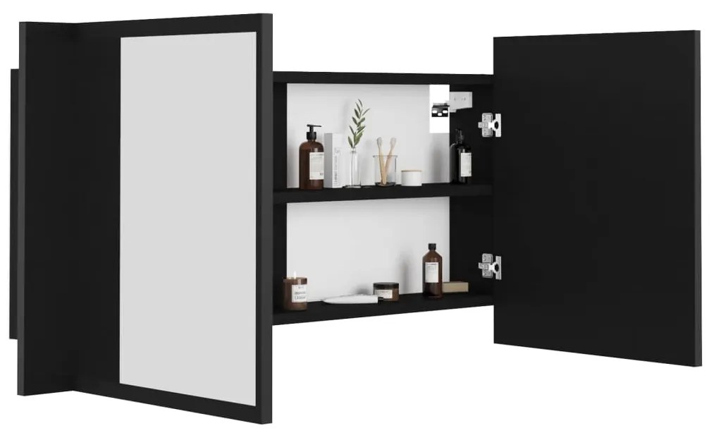 Armário espelhado casa de banho LED 90x12x45 cm acrílico preto