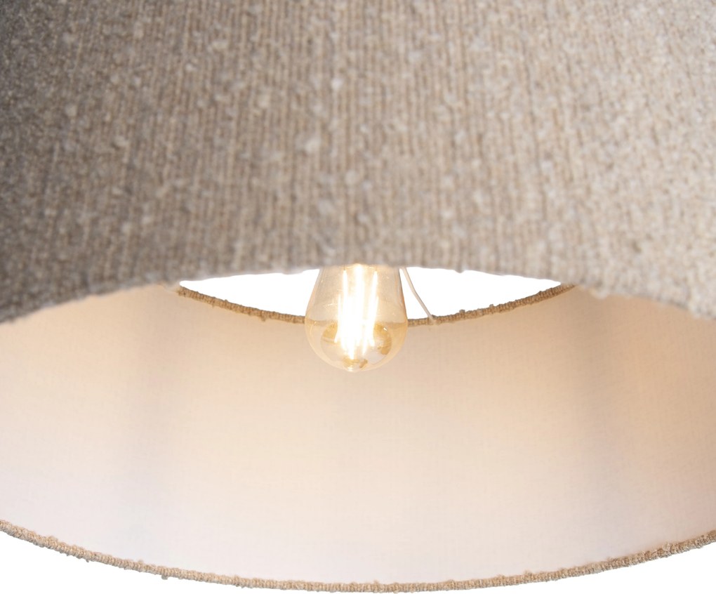 Candeeiro de Arco Moderno Preto com Base de Mármore e Abajur Bouclé Bege 50cm - XXL
