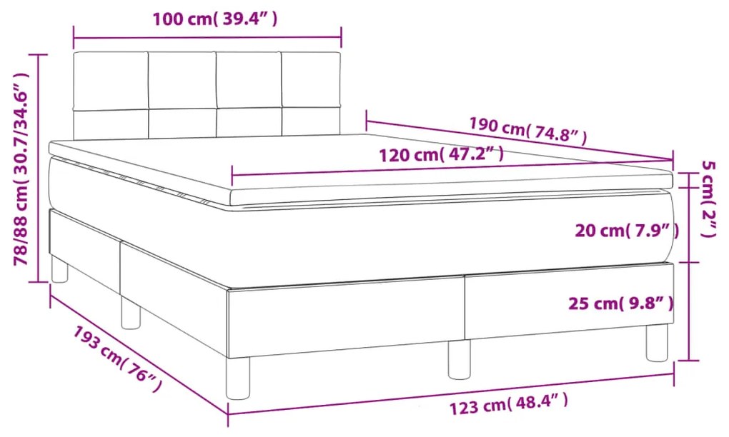 Cama boxspring com colchão 120x190 cm tecido cinzento-escuro