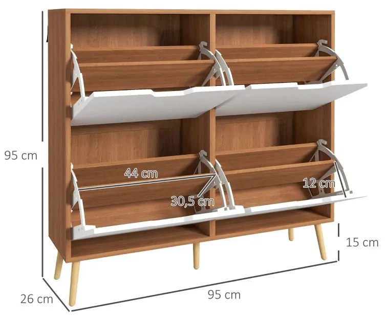 Sapateira Sidney - Cor Castanho e Branco - Com 4 Portas - 95x26x95 cm