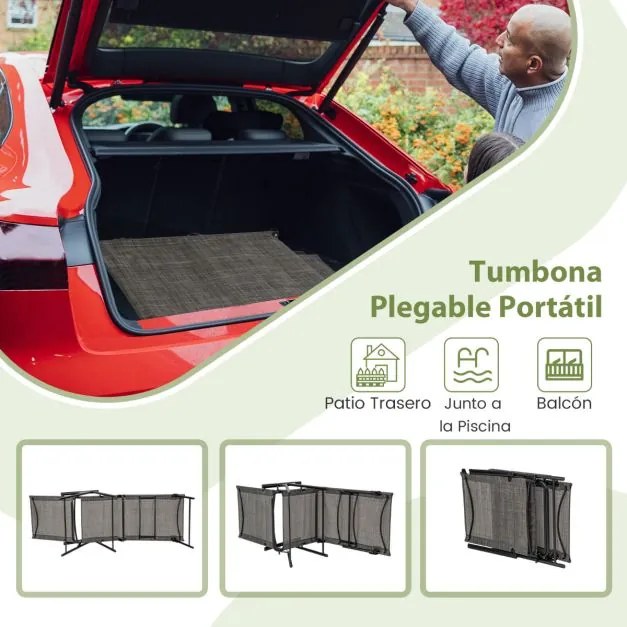 Conjunto de 2 espreguiçadeiras jardim dobráveis com encosto de 6 níveis Assento respirável Estrutura metálica em tecido 189 x 64 x 102 cm Preto