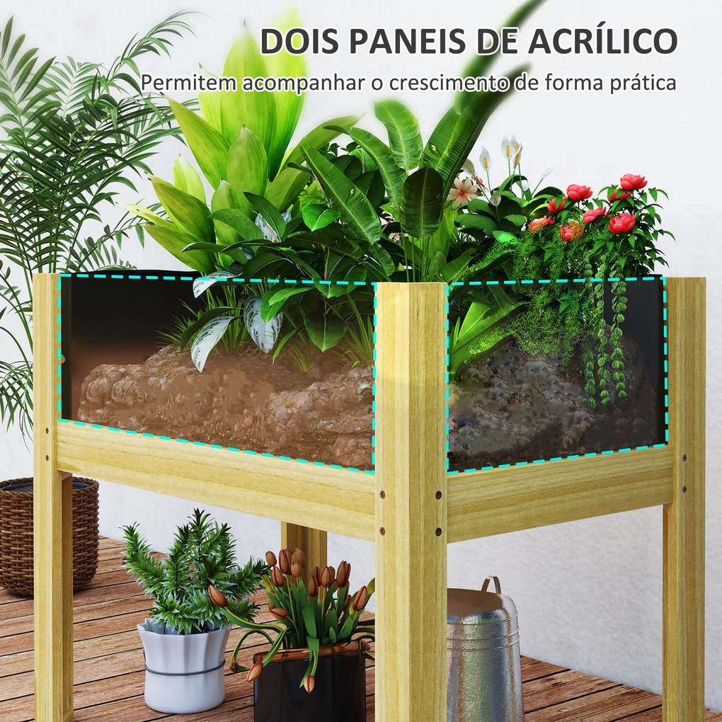 Floreira de Madeira Mesa de Cultivo com Painéis de Acrílico Floreira E