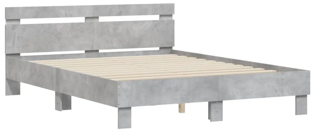 Estrutura cama cabeceira e luzes LED 140x190cm cinzento cimento