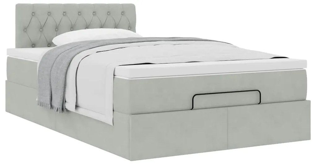 Cama otomana com colchão cinza claro 120x190 cm Veludo