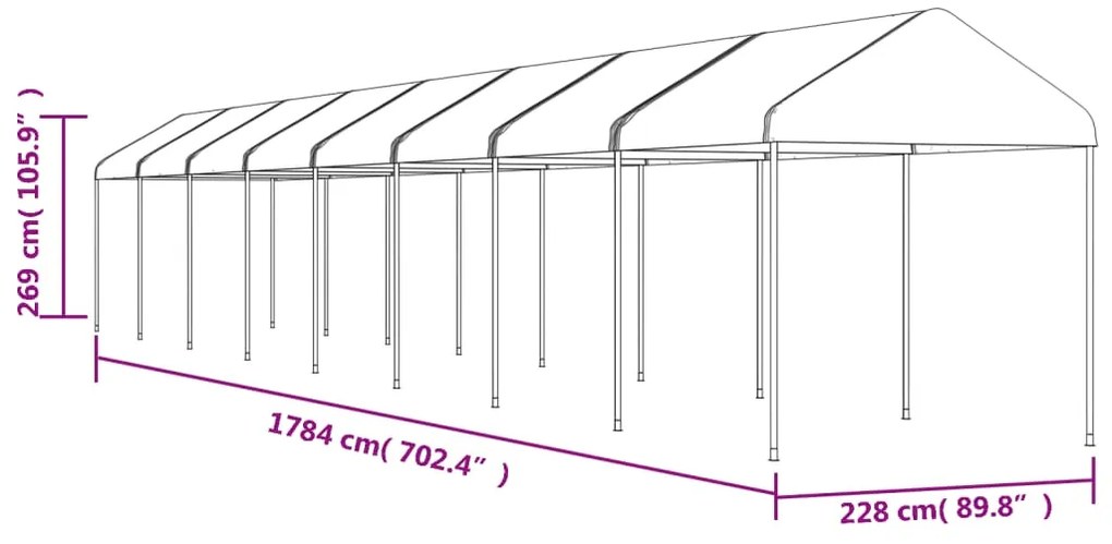 Gazebo com telhado 17,84x2,28x2,69 m polietileno branco