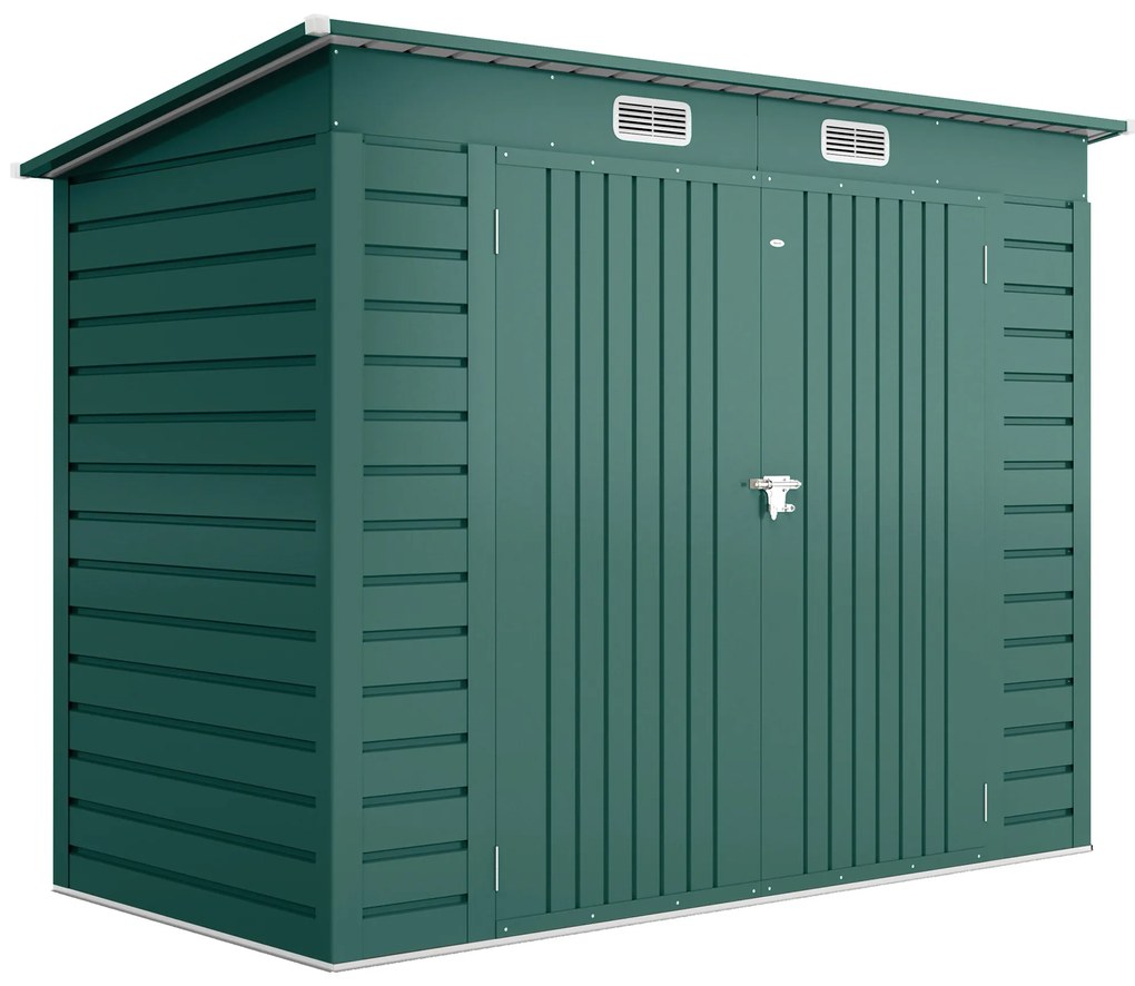 Outsunny Abrigo de Jardim 2,7m² 249x121x183 cm Abrigo de Exterior com Porta Dupla 2 Ventilaç4oes e Trava Abrigo para Pátio Verde | Aosom Portugal
