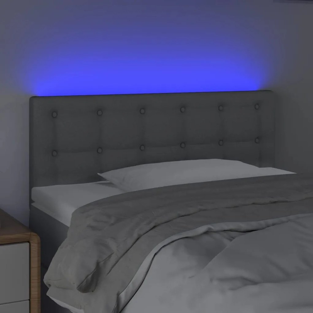 Cabeceira de cama c/luzes LED tecido 100x5x78/88 cm cinza-claro