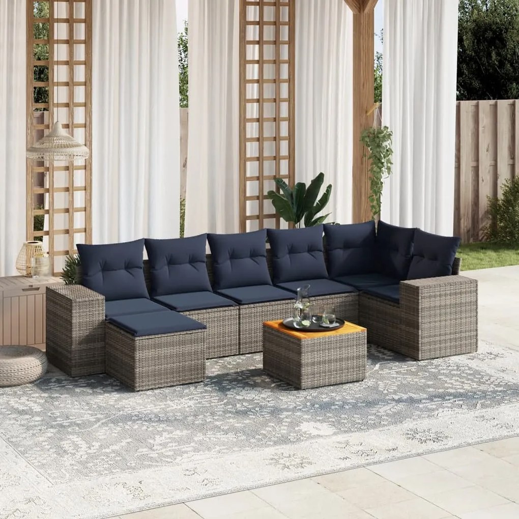 vidaXL 8 pcs conjunto sofás p/ jardim c/ almofadões vime PE cinzento