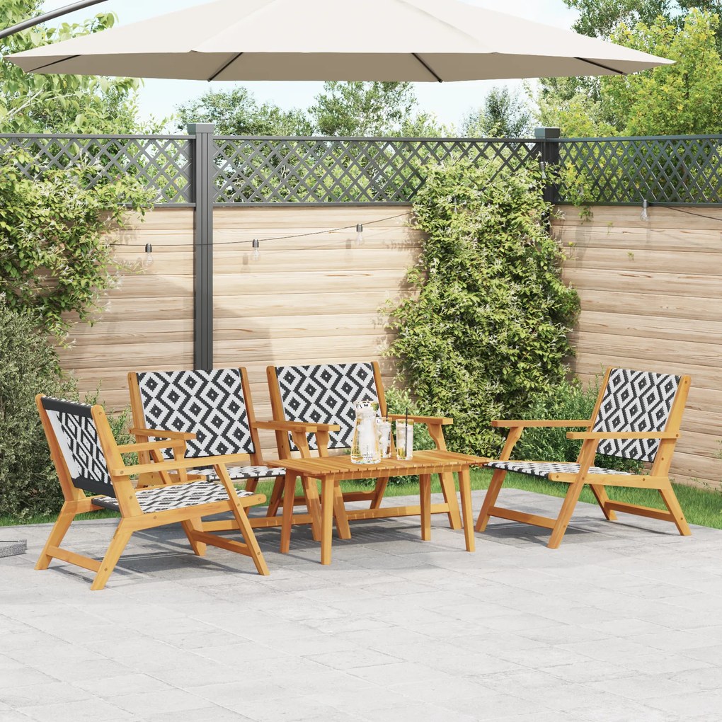 vidaXL Conjunto de Cadeiras de Jardim com Mesa - 5 Peças, Preto e Branco, Madeira de Acácia Maciça