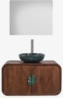 Conjunto De Móvel De Casa De Banho Suspenso 95x45 Cm Em Madeira De Manga E Pedra Natural Kivalina Mármore Verde Udaipur - Madeira De - Sklum