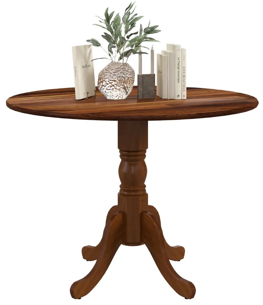 Mesa de jantar redonda de 100 cm para 4 pessoas em madeira de cauchu com base em pedestal para sala de estar e sala de jantar Cor Nogueira