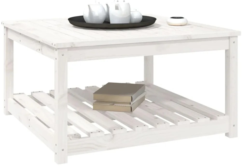 Mesa de jardim 82,5x82,5x45 cm madeira de pinho maciça branco