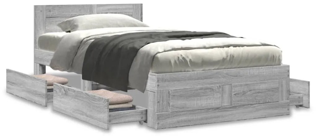 Estrutura de cama c/ cabeceira derivados madeira cinza-cimento
