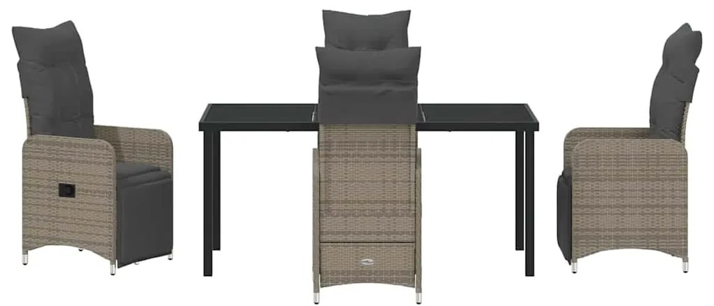 Conjunto de Jantar de Jardim com 5 Peças e Almofadas Cinzas de Rattan