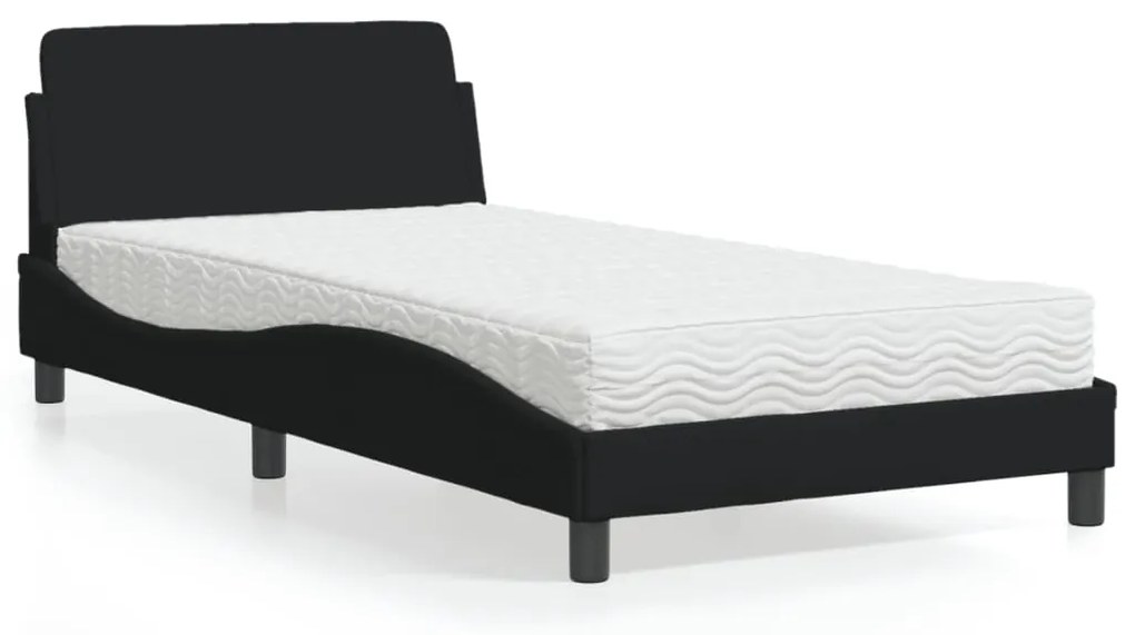 Cama com colchão 100x200 cm tecido preto
