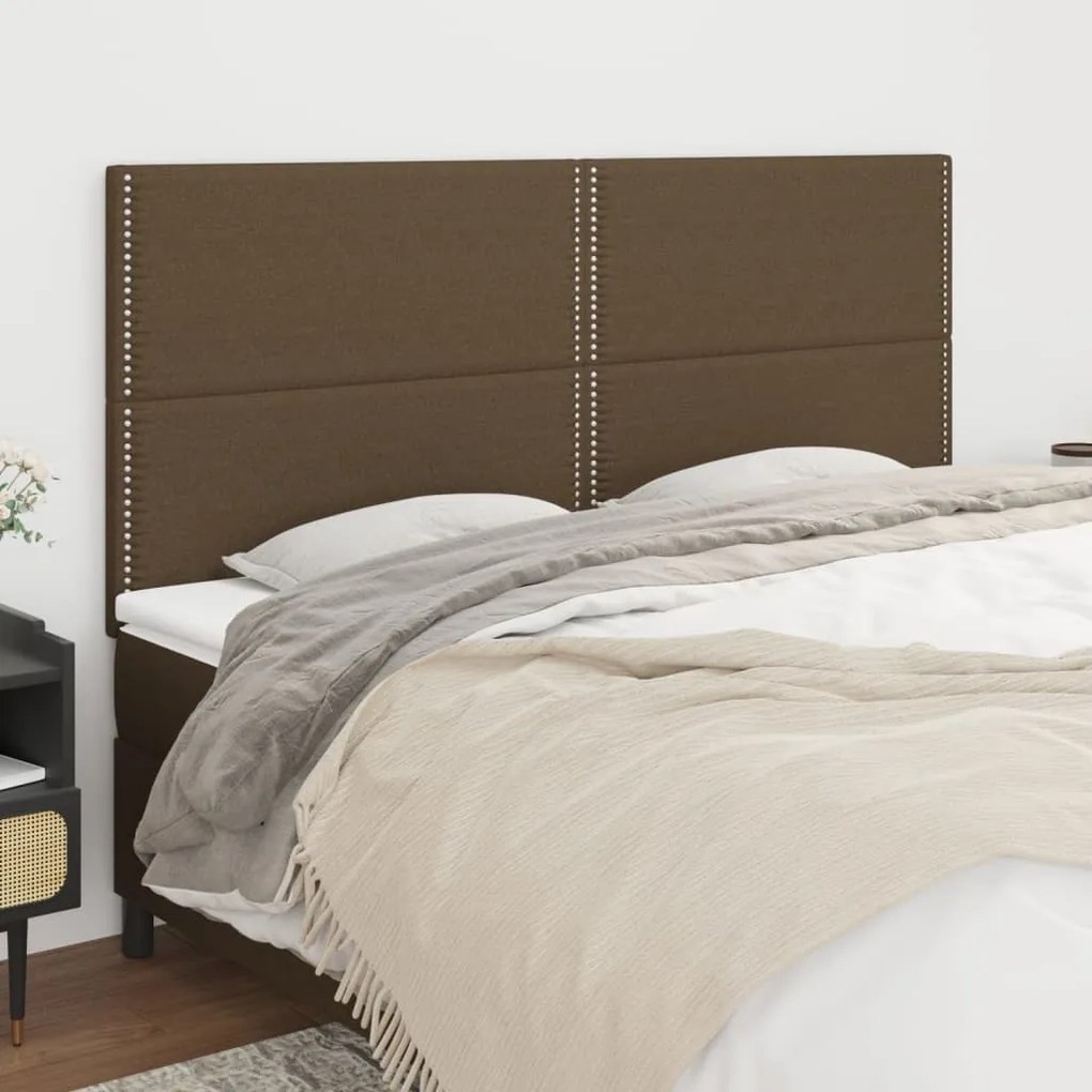 3116209 vidaXL Cabeceira de cama 4 pcs tecido 90x5x78/88 cm castanho-escuro